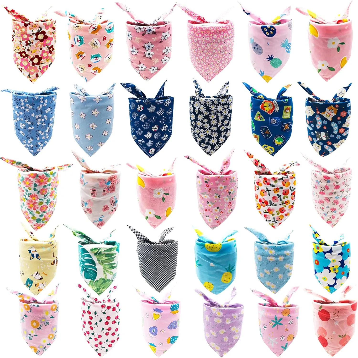 100PCS Small Dogs Bandanas Bulk Pet Summer Bandanas Pack Cat Kerchief Washable Triangle Bibs Head Scarves Scarfs Random Patterns for Boys and Girls Medium Puppies Grooming Accessories Costume