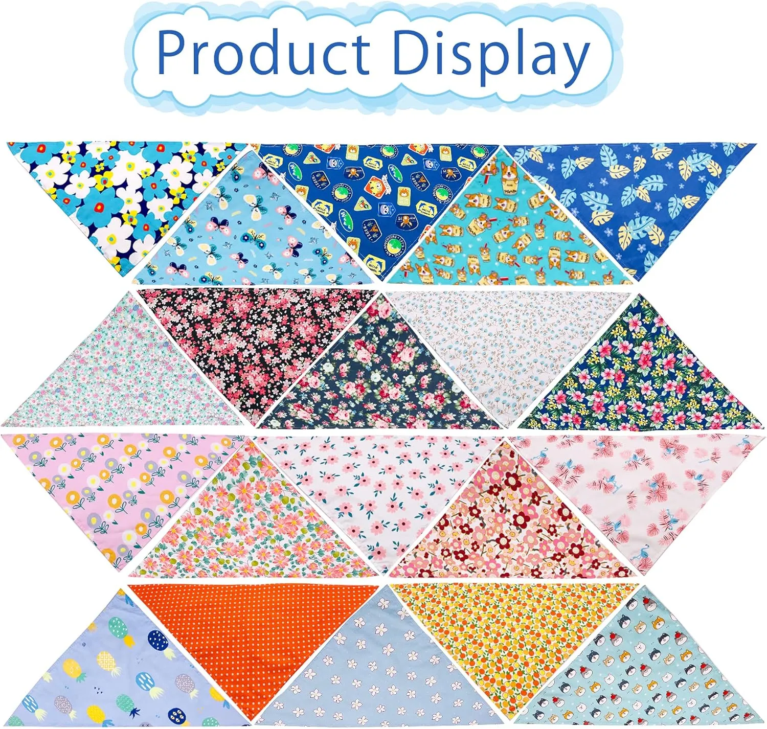 100PCS Small Dogs Bandanas Bulk Pet Summer Bandanas Pack Cat Kerchief Washable Triangle Bibs Head Scarves Scarfs Random Patterns for Boys and Girls Medium Puppies Grooming Accessories Costume