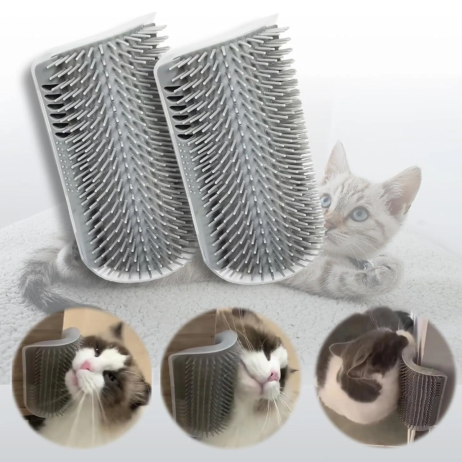 2 Pack Cat Self Groomer, Wall Corner Groomer Brush, Cat Face Scratchers, Cat Self Groomer for Indoor Cats, Wall Corner Cat Scratcher for Long/Short Fur Kitten 6.3inch