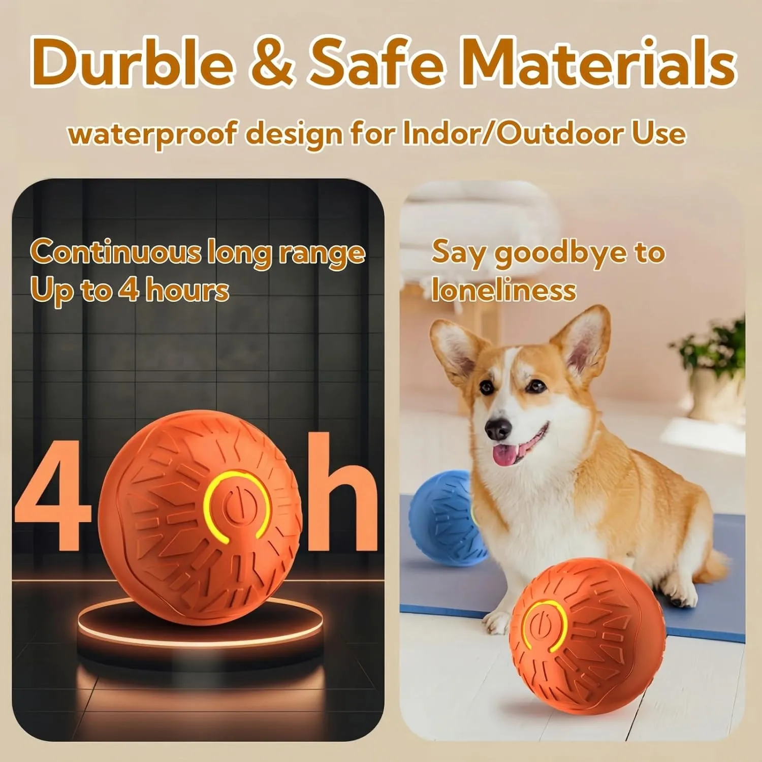 2025 New Interactive Dog Toys Dog Balls,Durable Motion Activated Automatic Rolling Ball Toys for/Small/Medium Dogs(Orange Blue)