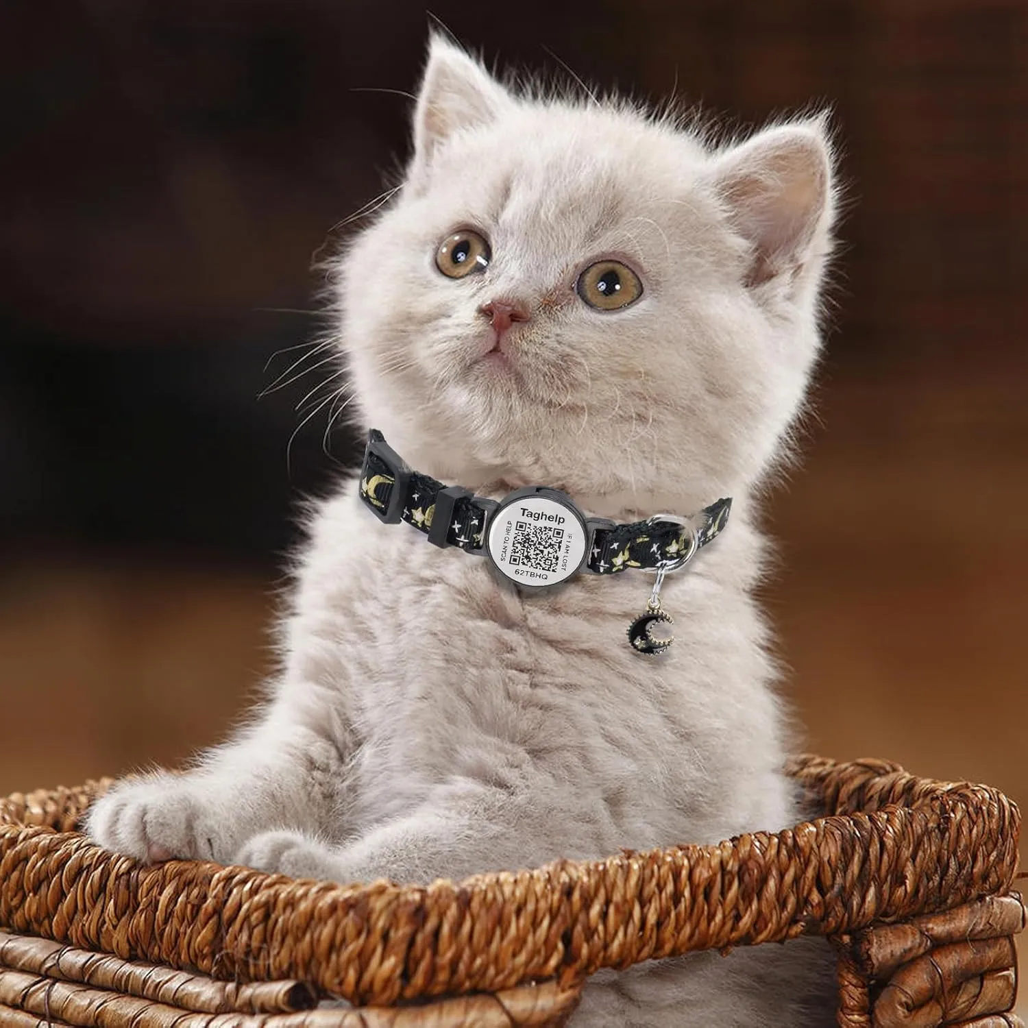 2PCS Breakaway Cat Collars with QR Code Bell Moons Stars Cute Kitty Adjustable Safe Kitten Collars with Pendant Glow in The Dark. Smart ID tag.Real-time scan alerts (Purple&Pink)