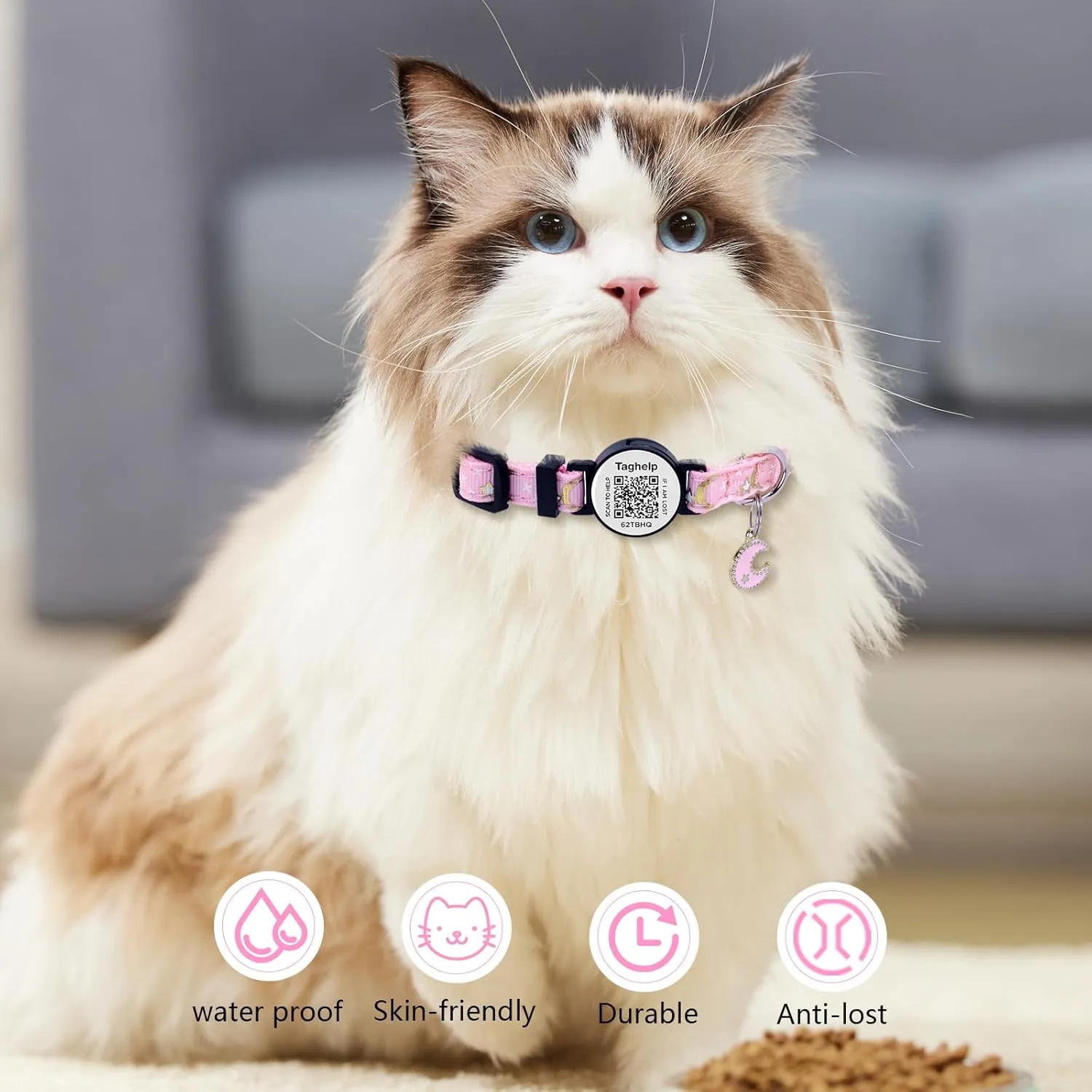 2PCS Breakaway Cat Collars with QR Code Bell Moons Stars Cute Kitty Adjustable Safe Kitten Collars with Pendant Glow in The Dark. Smart ID tag.Real-time scan alerts (Purple&Pink)