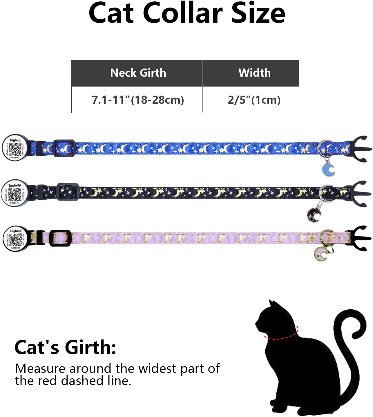 2PCS Breakaway Cat Collars with QR Code Bell Moons Stars Cute Kitty Adjustable Safe Kitten Collars with Pendant Glow in The Dark. Smart ID tag.Real-time scan alerts (Purple&Pink)