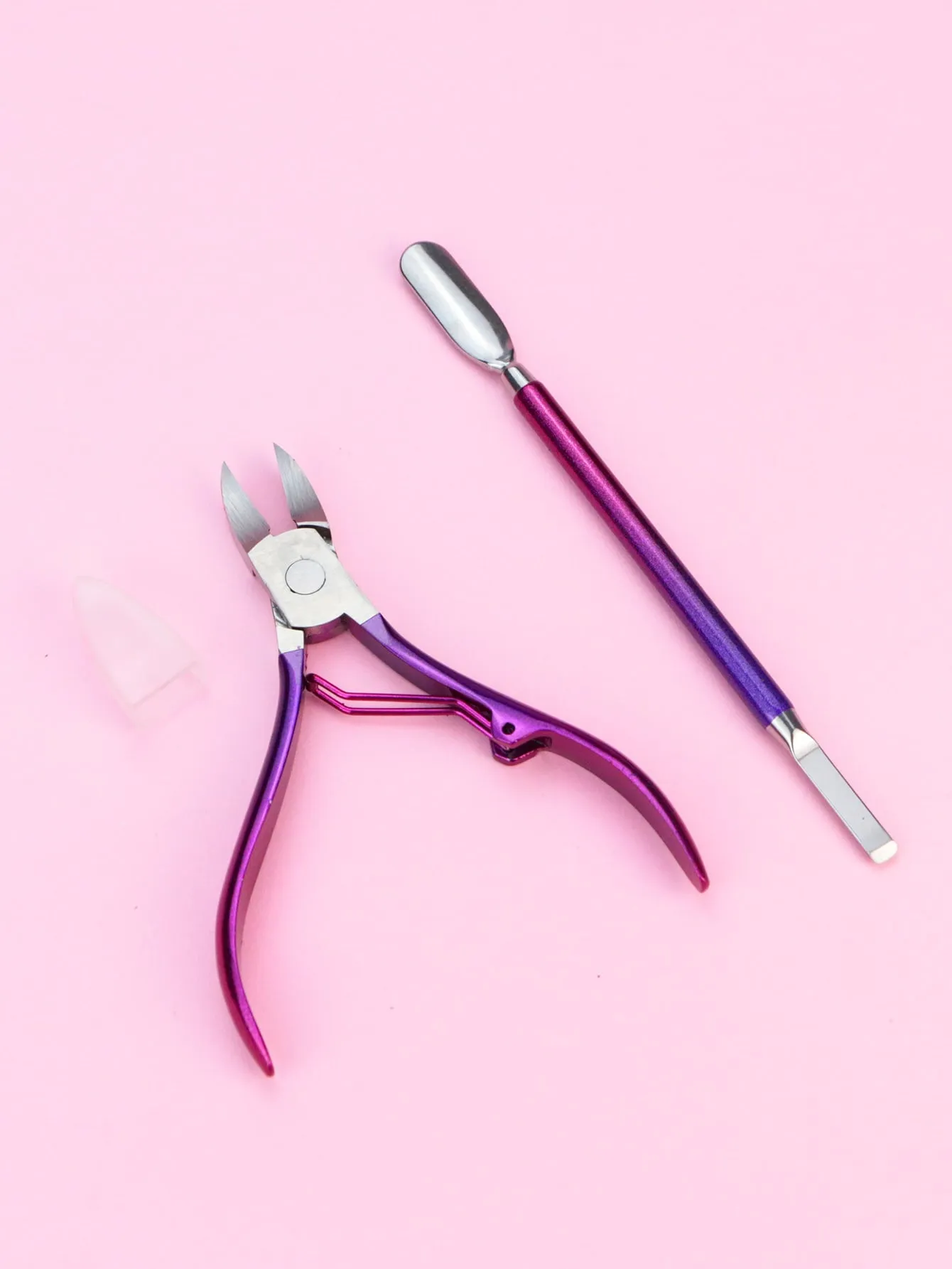 2pcs Cuticle Trimmer With Cuticle Pusher, Stainless Steel