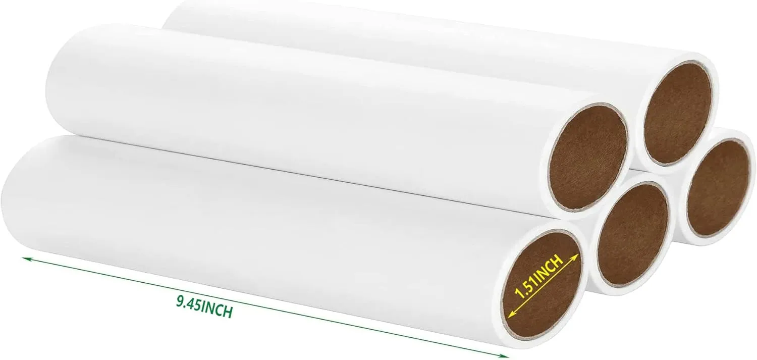 5 Pack 9.45 Inch Wide Large Lint Roller Refills (1.51In Inner Diamerter), Supersize Extra Sticky Roller Refills for Pet Hair Removing(300 Sheets)