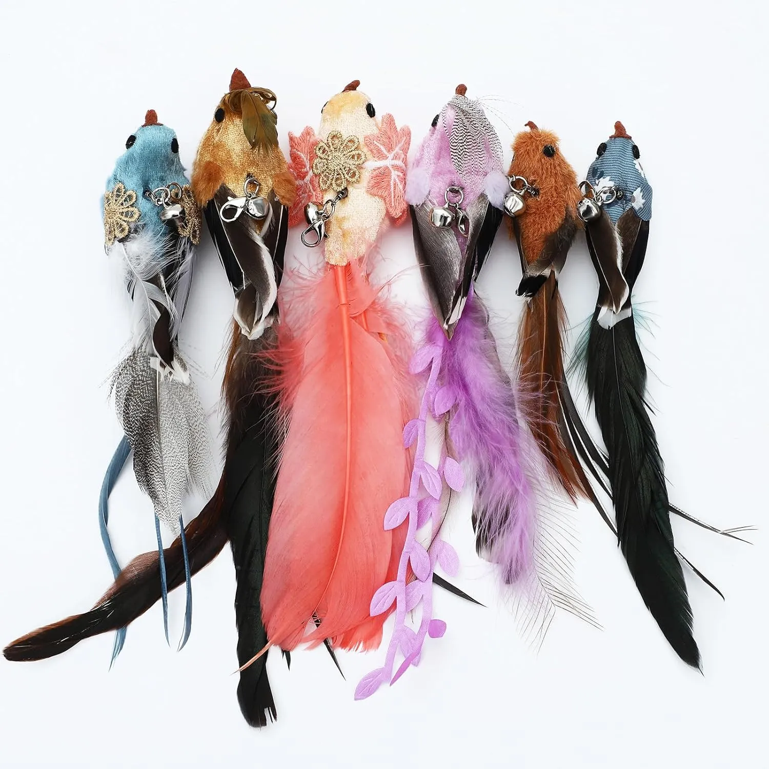 6 Pieces Cat Feather Toys Replacement Bird Cat Toy Wand Refills Cats Toy Replacement Natural Bird Feathers for Cats Toys