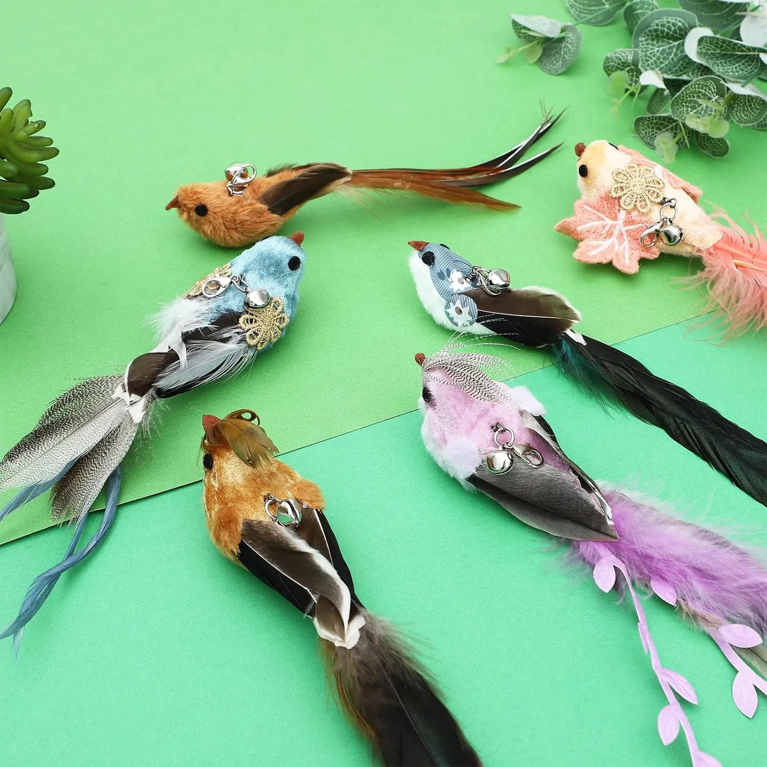 6 Pieces Cat Feather Toys Replacement Bird Cat Toy Wand Refills Cats Toy Replacement Natural Bird Feathers for Cats Toys