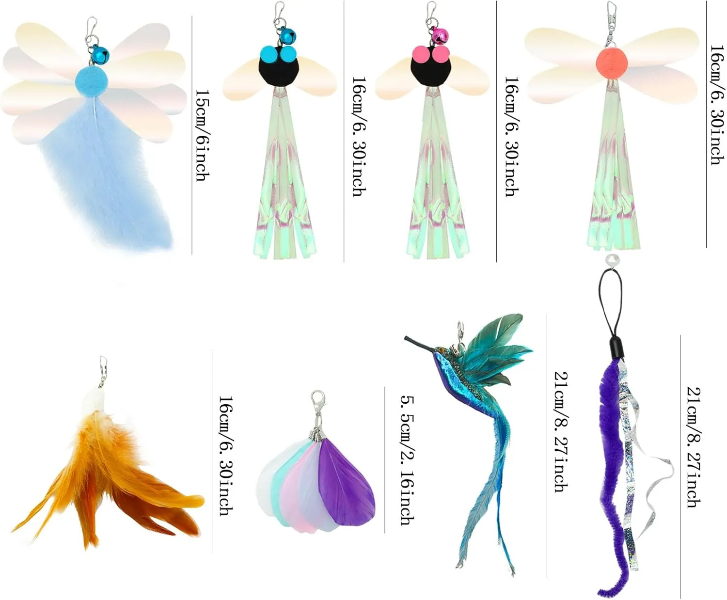 8 Pieces Cat Feather Toys Replacement Bird Insect Cat Toy Wand Refills Cats Toy Replacement Natural Bird Feathers for Cats Toys