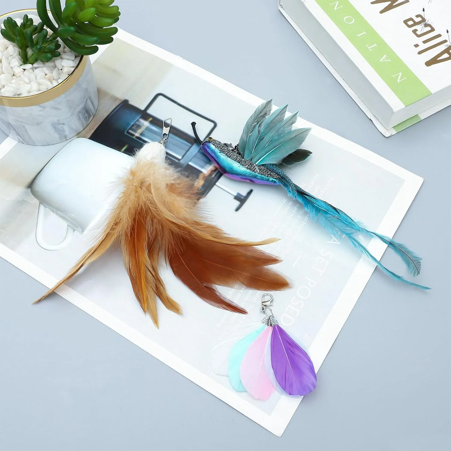 8 Pieces Cat Feather Toys Replacement Bird Insect Cat Toy Wand Refills Cats Toy Replacement Natural Bird Feathers for Cats Toys