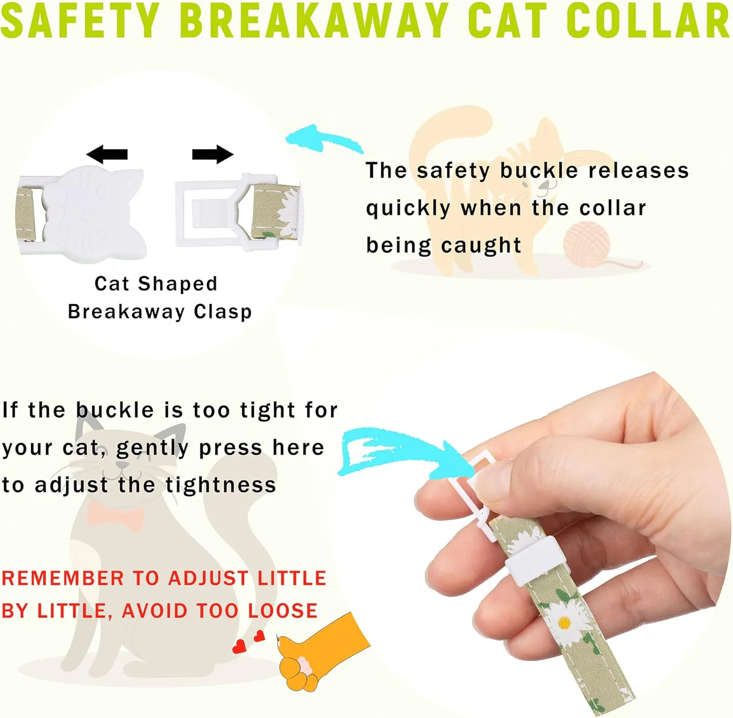 Airtag Cat Collar, JXFUKAL Kitten Collar Breakaway with Silicone Airtag Holder, Bells & Flower Charm for Girl Cats Boy Cats Small Dogs(Luminous Green)