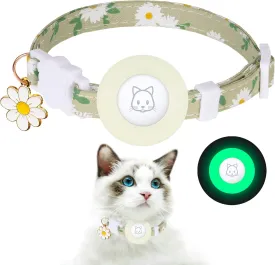 Airtag Cat Collar, JXFUKAL Kitten Collar Breakaway with Silicone Airtag Holder, Bells & Flower Charm for Girl Cats Boy Cats Small Dogs(Luminous Green)