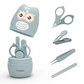 Baby Nail Kit, 4-in-1 Baby Nail Care Set with Cute Case, Baby Nail Clipper, Scissor, Nail File & Tweezer, Baby Manicure Kit and Pedicure kit for Newborn, Infant, Toddler, Kids-Owl Blue