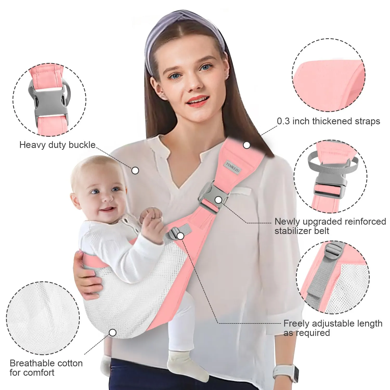 Baby Sling Carrier Newborn to Toddler,Updated Adjustable One Shoulder Labor-Saving Baby Holder Carrier,Tollder Sling Carrying 7-45 lbsSummer-Pink5