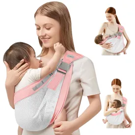 Baby Sling Carrier Newborn to Toddler,Updated Adjustable One Shoulder Labor-Saving Baby Holder Carrier,Tollder Sling Carrying 7-45 lbsSummer-Pink5