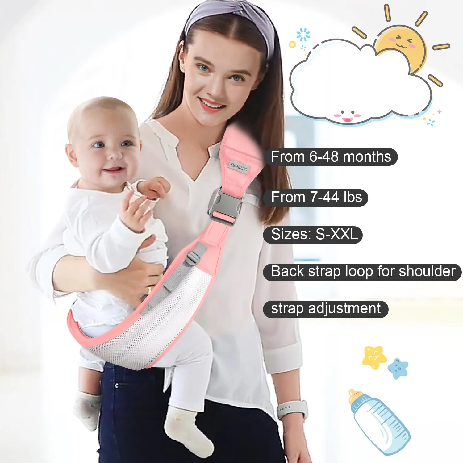 Baby Sling Carrier Newborn to Toddler,Updated Adjustable One Shoulder Labor-Saving Baby Holder Carrier,Tollder Sling Carrying 7-45 lbsSummer-Pink5