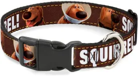 Buckle-Down Plastic Clip Collar - Dug 3-Poses/SQUIRREL! Brown/Yellow/White - 1.5" Wide - Fits 13-18" Neck - Small