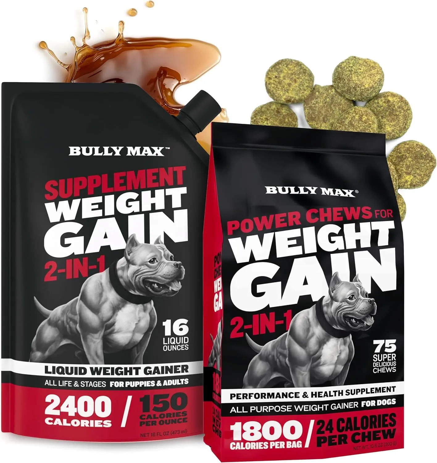 Bully Max Ultimate Weight Gain Bundle  High-Calorie Liquid Weight Gainer & Protein-Packed Soft Chews for Dogs  Boost Energy, Muscle Growth & Vitality  Safe for All Breeds, Puppies and Adults Dogs