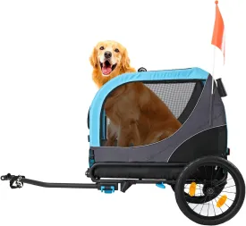 ClevrPlus 2-in-1 Pet Bike Trailer & Large Foldable Dog Stroller Pet Cart Carrier, Blue, 80 Lbs Capacity, Dog-Friendly Designs, Easy Folding Frame, Universal Bicycle Coupler, and Safety Flag