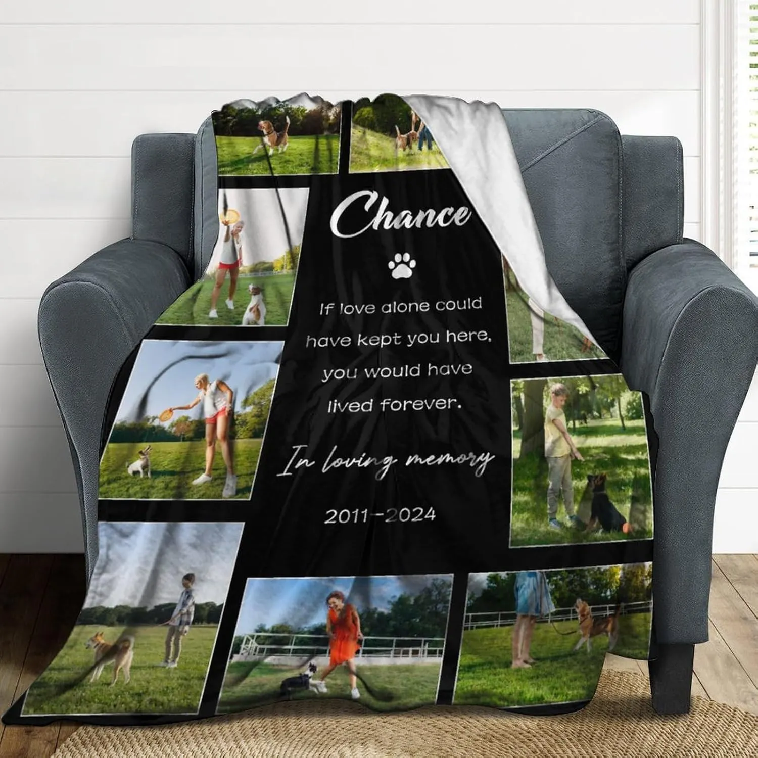 Custom Dog Blanket Personalized Pet Memorial Blanket in Memory of Dog Photo Blanket - Pet Memorial Gifts for Loss of Dog, Loss of Pet Remembrance Gift, in Loving Memory Blanket for Pet Owner Dog Lover