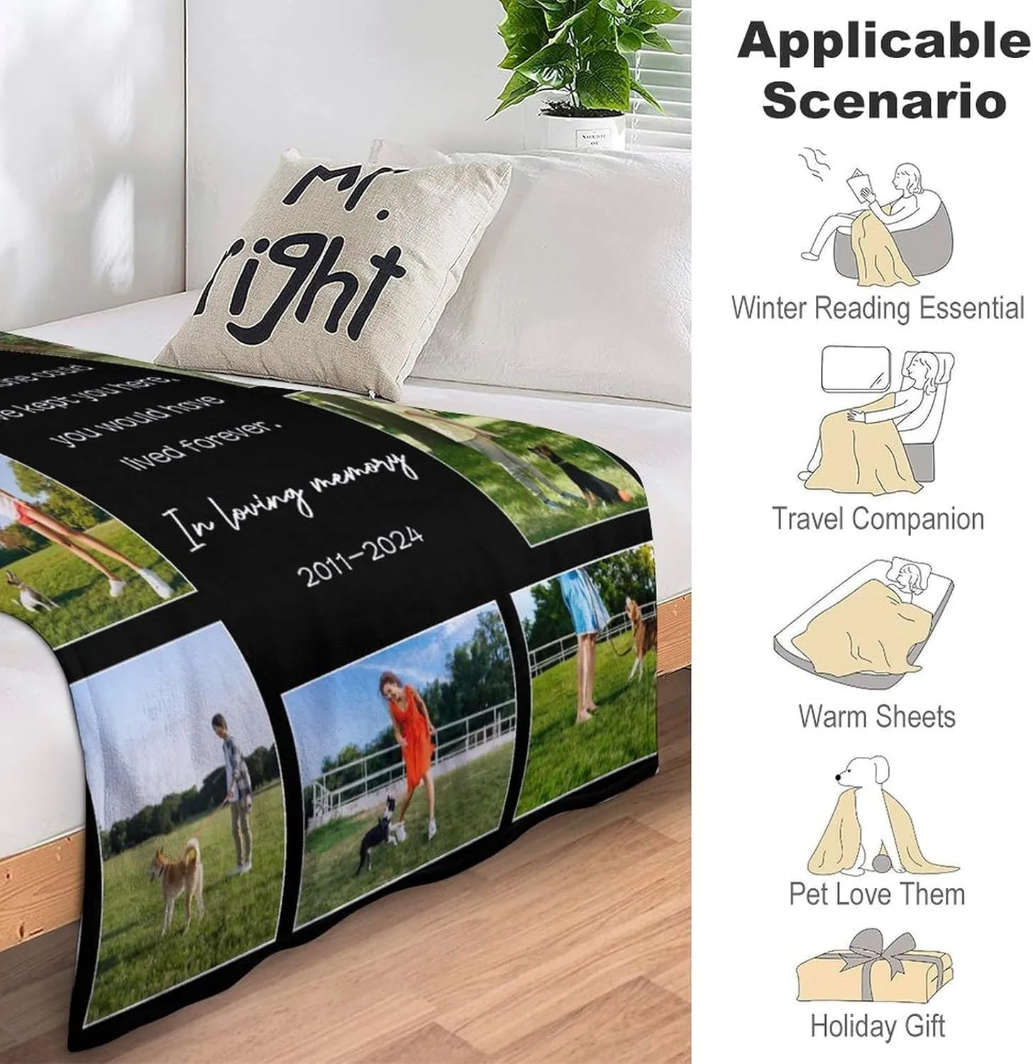 Custom Dog Blanket Personalized Pet Memorial Blanket in Memory of Dog Photo Blanket - Pet Memorial Gifts for Loss of Dog, Loss of Pet Remembrance Gift, in Loving Memory Blanket for Pet Owner Dog Lover