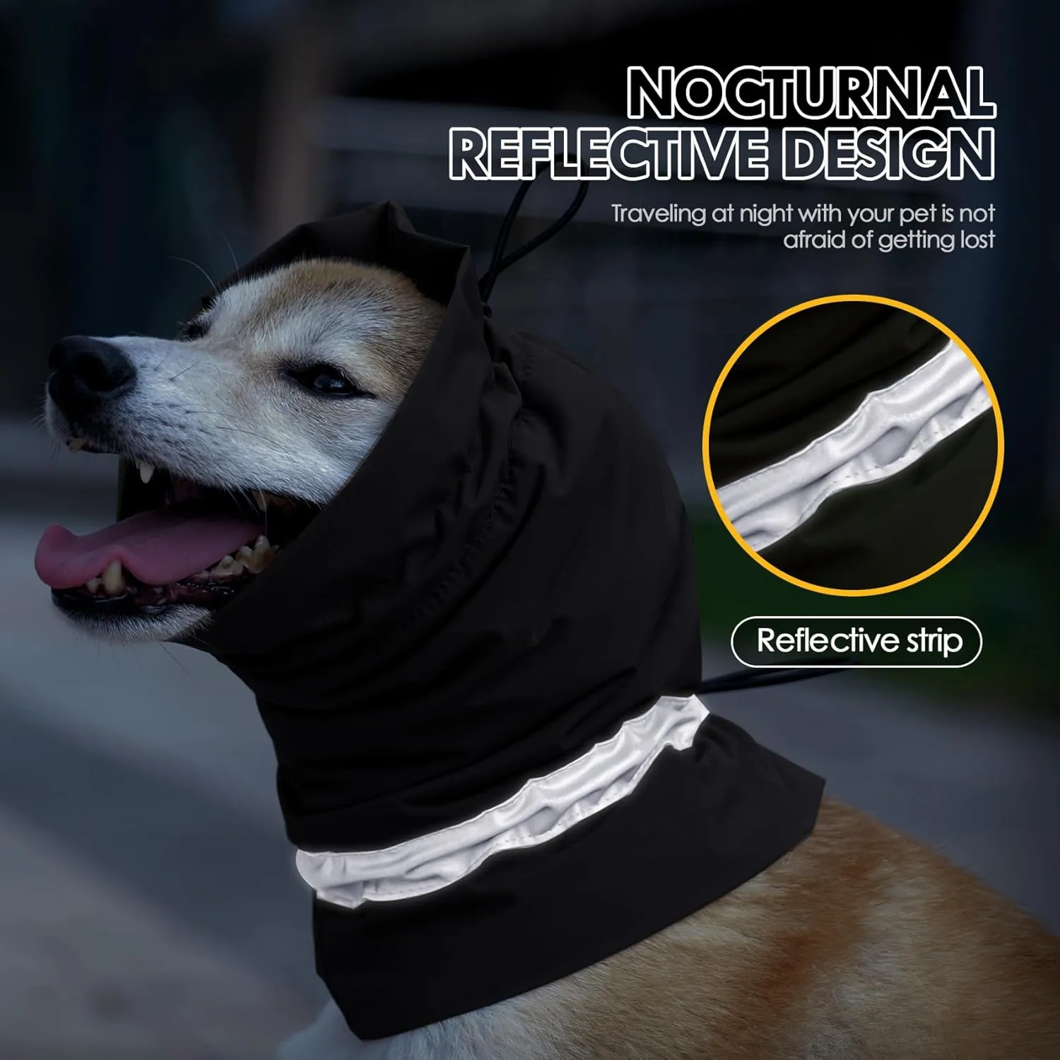 Dog Fleece Snood Ear Protector, Adjustable Neck Gaiter, Waterproof Calming Hoodie Ear Cover Relieve Anxiety, Neck Head Warmer Headband for Grooming (Black, Small)