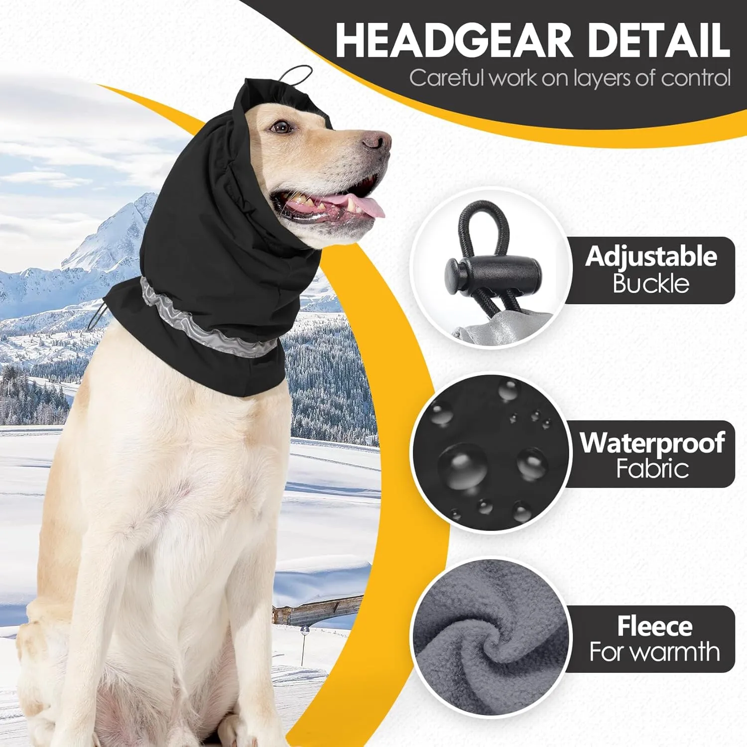 Dog Fleece Snood Ear Protector, Adjustable Neck Gaiter, Waterproof Calming Hoodie Ear Cover Relieve Anxiety, Neck Head Warmer Headband for Grooming (Black, Small)