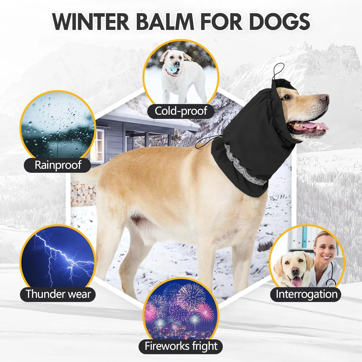 Dog Fleece Snood Ear Protector, Adjustable Neck Gaiter, Waterproof Calming Hoodie Ear Cover Relieve Anxiety, Neck Head Warmer Headband for Grooming (Black, Small)