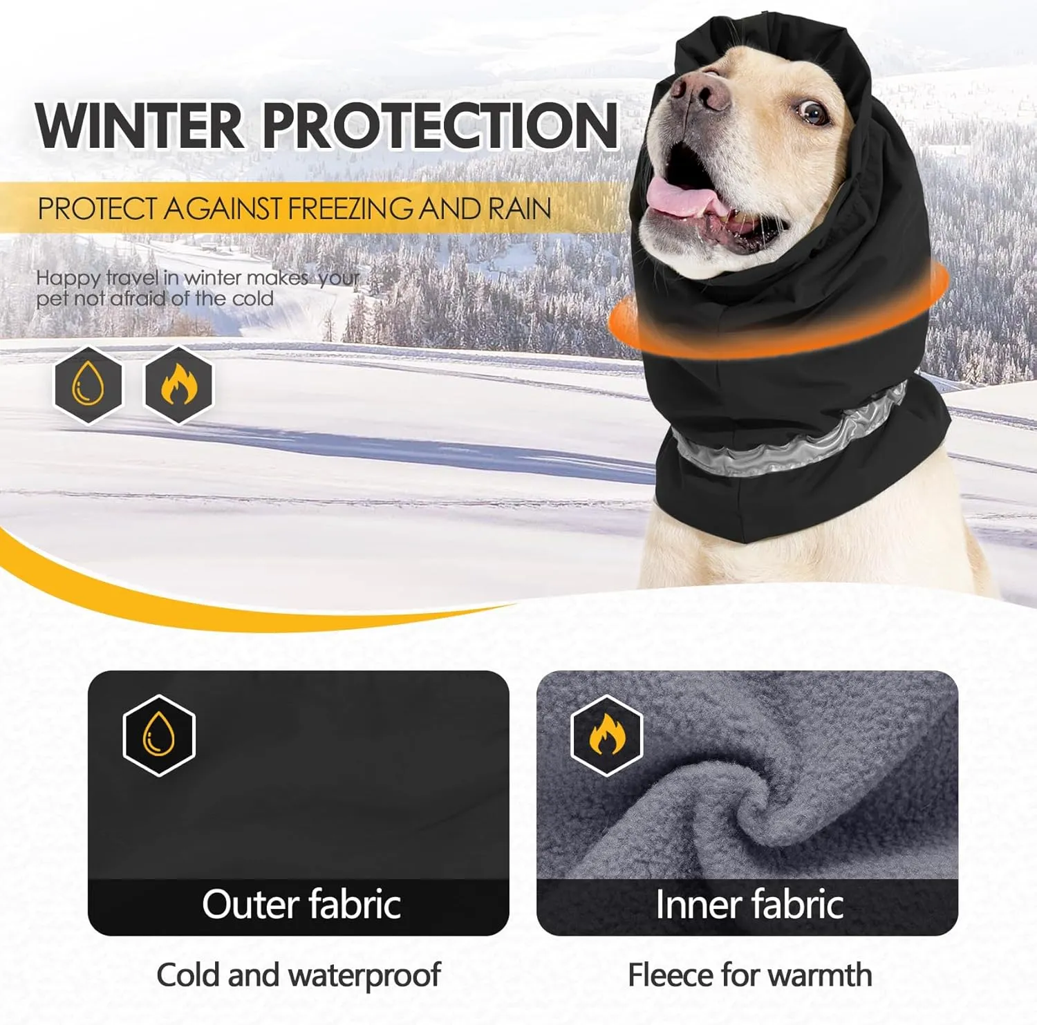 Dog Fleece Snood Ear Protector, Adjustable Neck Gaiter, Waterproof Calming Hoodie Ear Cover Relieve Anxiety, Neck Head Warmer Headband for Grooming (Black, Small)