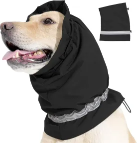 Dog Fleece Snood Ear Protector, Adjustable Neck Gaiter, Waterproof Calming Hoodie Ear Cover Relieve Anxiety, Neck Head Warmer Headband for Grooming (Black, Small)