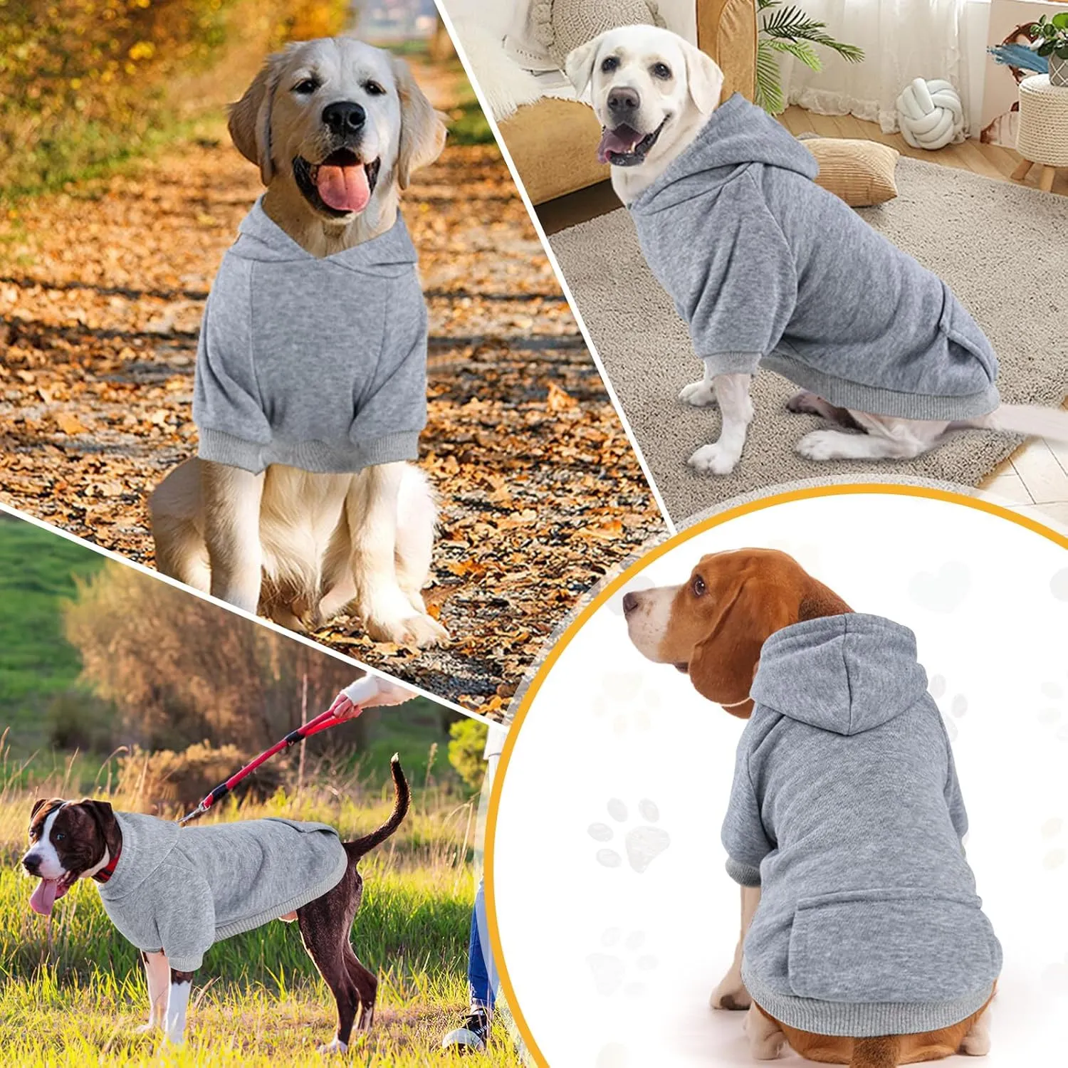 Dog Hoodies, Dog Sweatshirt Sweater for Medium Large Dogs Cats Puppys, Dog Winter Clothes Coat Warm and Soft, Soft Brushed Fleece Dog Clothes Dog Hoodie Sweatshirt with Pocket (Gray, XL)