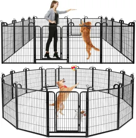 Dog Playpen Outdoor 16 Panels Heavy Duty Dog Fence 40" Height Anti-Rust with Doors Portable for RV Camping Yard, Total 36FT, 103 Sq.ft, Snowy Black