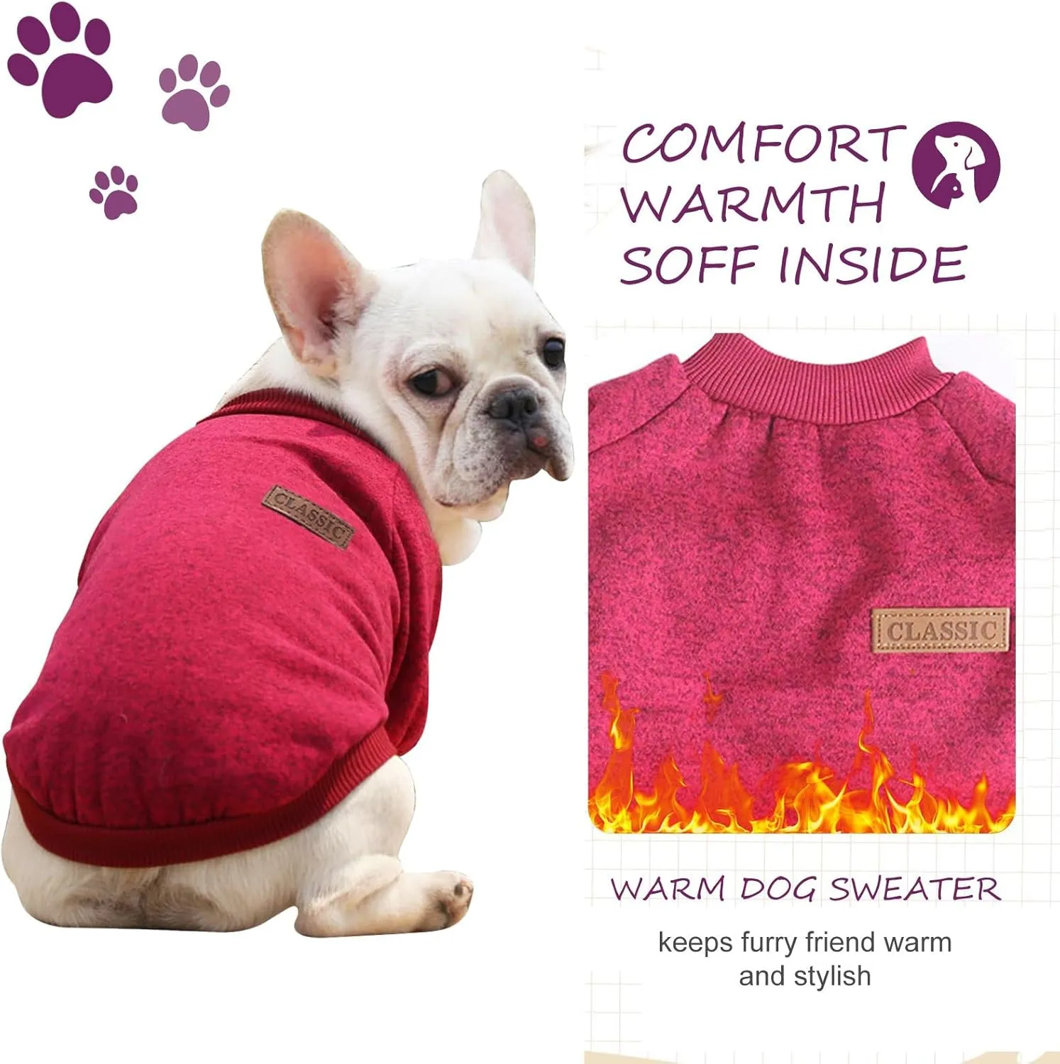 Dog Sweaters for Small/Medium/Large Dogs Stylish Cat Sweater Warm Pet Apparel for Spring/Fall/Winter(Wine red, L)