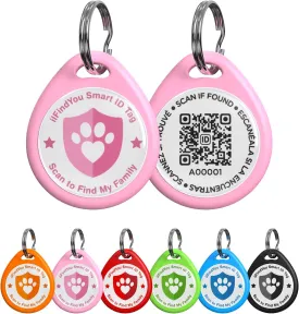 Dog Tags Personalized, QR Code Pet ID Tags for Dog Collar, Online Profile, Scan Location Alerts, Pink