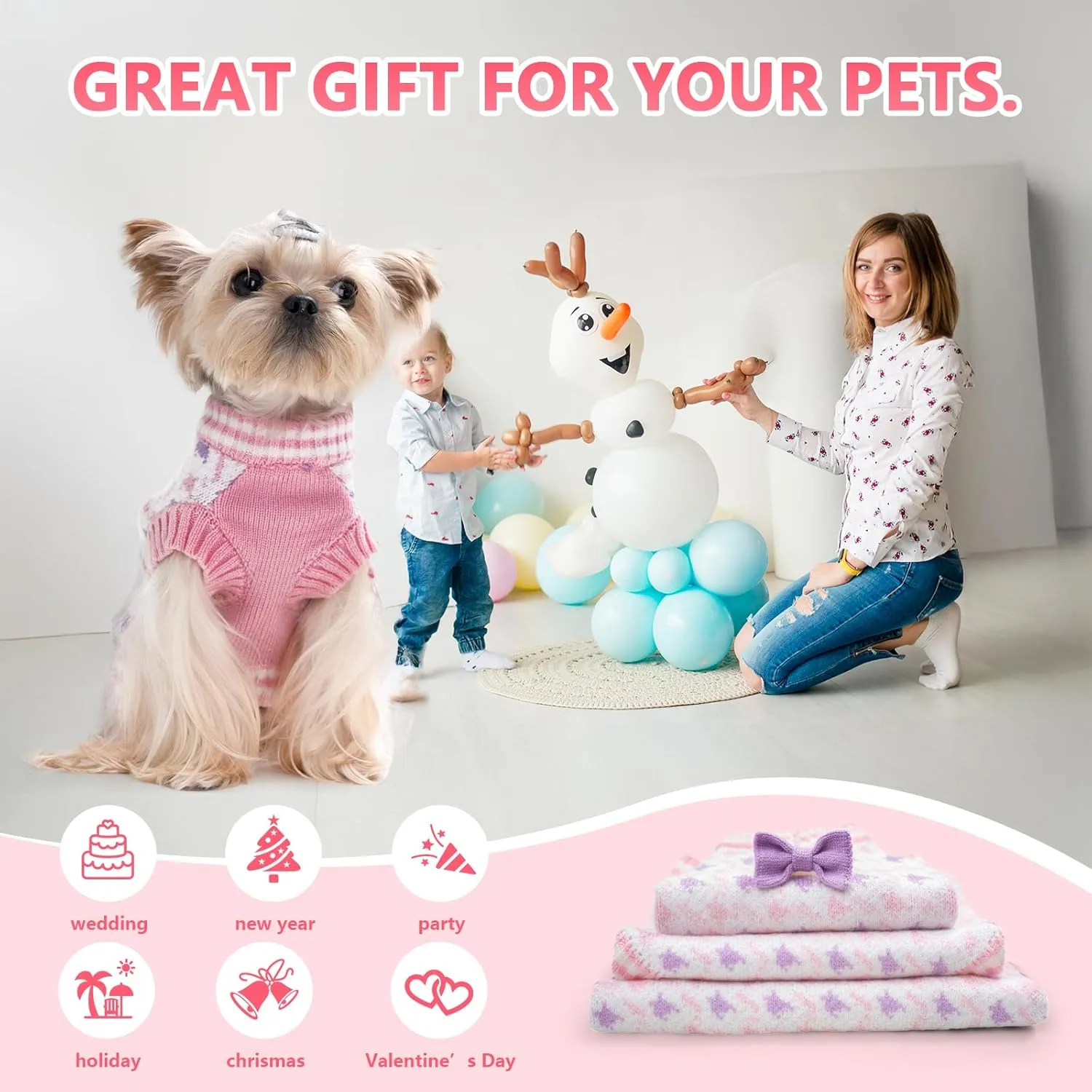 Dogs Sweater for Extra-Small Dog Girls, Soft Puppy Valentines Day Clothes Winter Weather Pet Outfit for Doggie Kitten Small XXS XS Cat Sweaters Apparel (Pink, S)