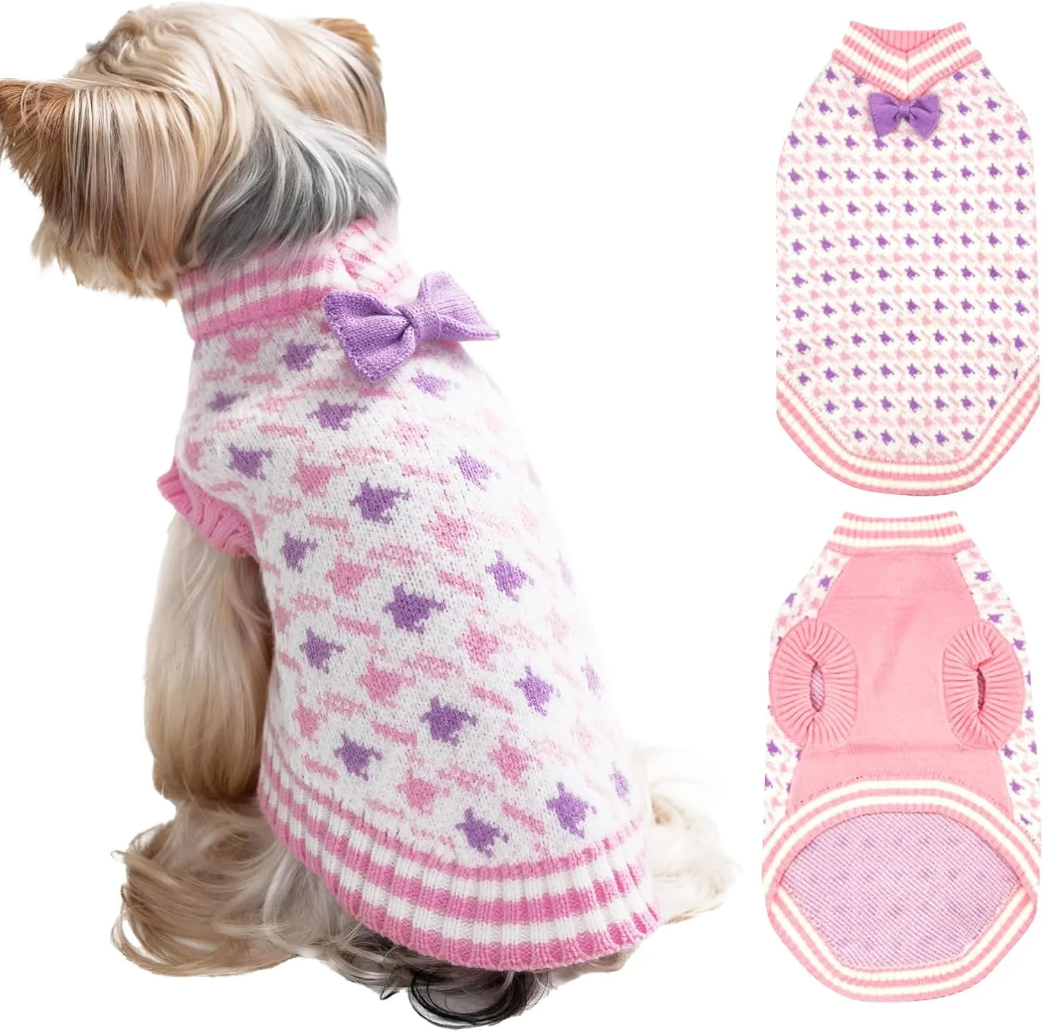 Dogs Sweater for Extra-Small Dog Girls, Soft Puppy Valentines Day Clothes Winter Weather Pet Outfit for Doggie Kitten Small XXS XS Cat Sweaters Apparel (Pink, S)