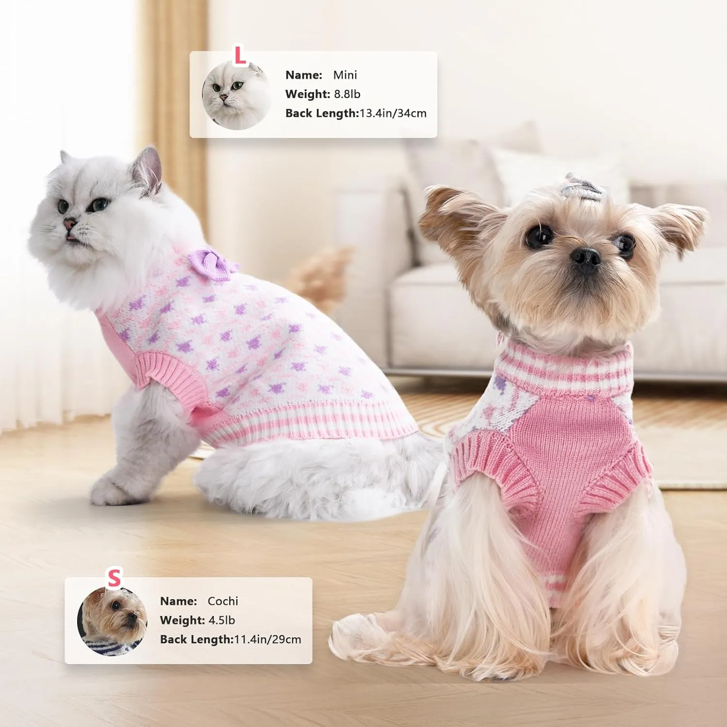 Dogs Sweater for Extra-Small Dog Girls, Soft Puppy Valentines Day Clothes Winter Weather Pet Outfit for Doggie Kitten Small XXS XS Cat Sweaters Apparel (Pink, S)