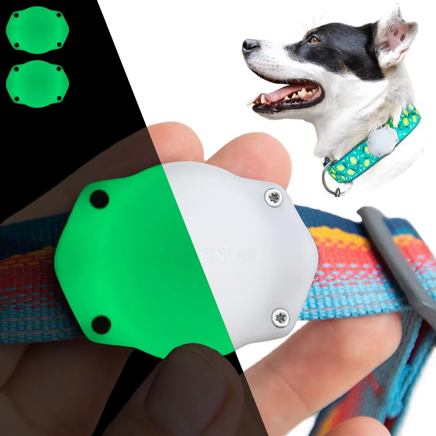 Elevation Lab TagVault AirTag Dog Collar Mount (Pack of 2), IP68 Waterproof, Doesn't Dangle, Fits All Width Collars, Elevation Lab - Glow in The Dark
