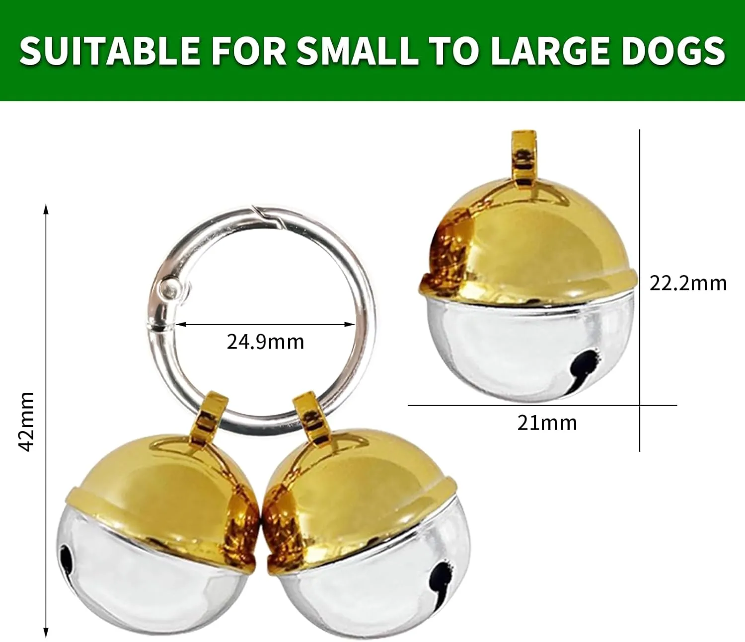 Extra Loud Cat & Dog Bell for Collar, Easy Clip Clasps, Pet Tracker & Falconry, Durable Brass Collar Charms (Gold & Silver, 2 Pack)