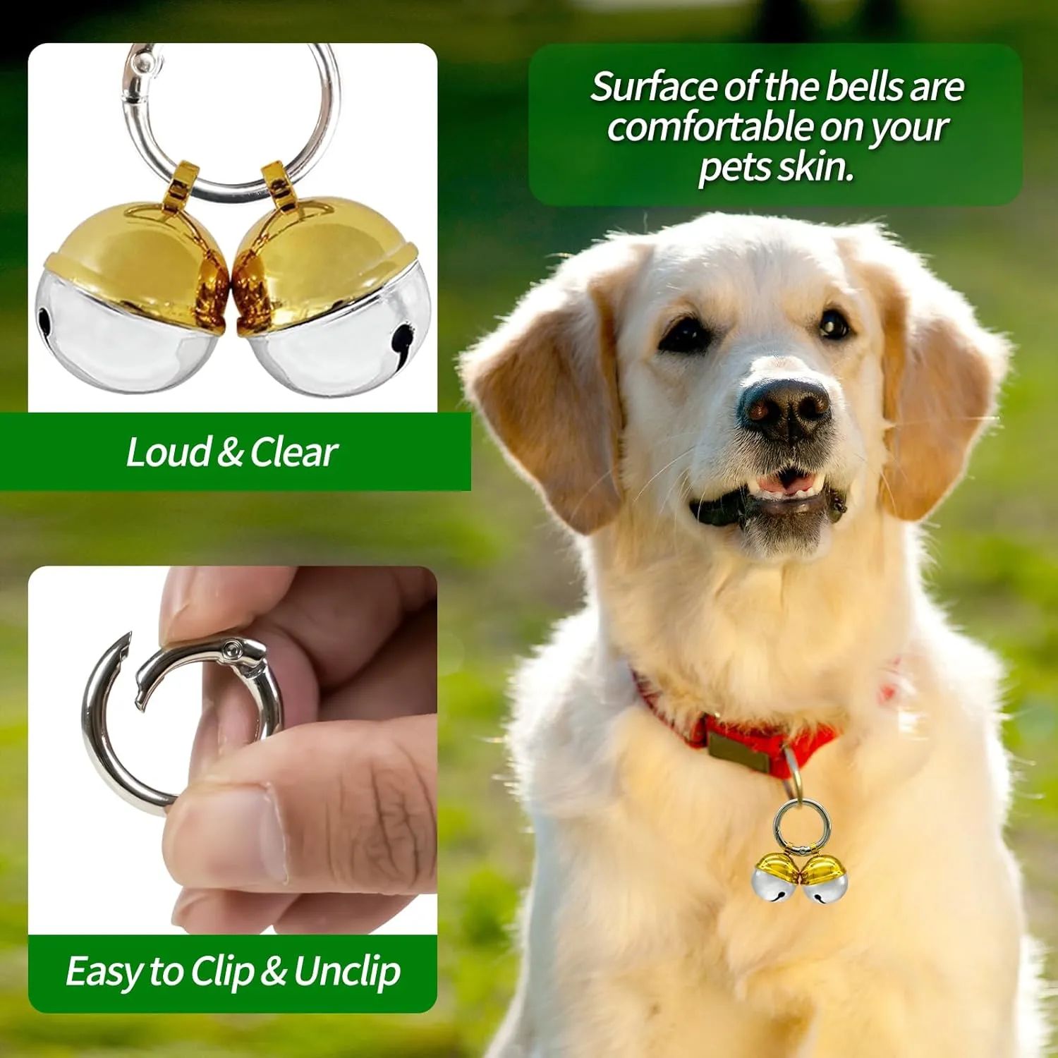 Extra Loud Cat & Dog Bell for Collar, Easy Clip Clasps, Pet Tracker & Falconry, Durable Brass Collar Charms (Gold & Silver, 2 Pack)