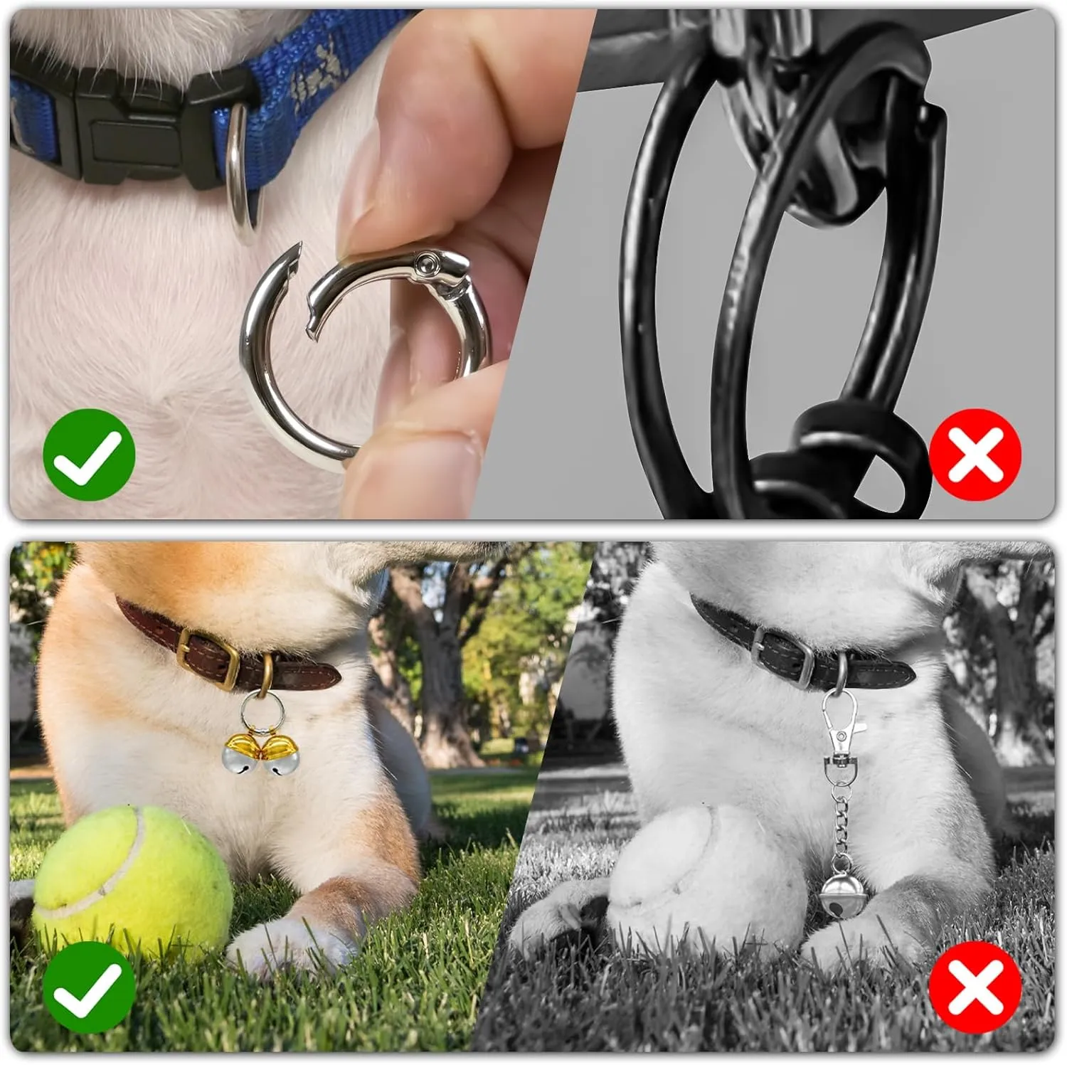 Extra Loud Cat & Dog Bell for Collar, Easy Clip Clasps, Pet Tracker & Falconry, Durable Brass Collar Charms (Gold & Silver, 2 Pack)