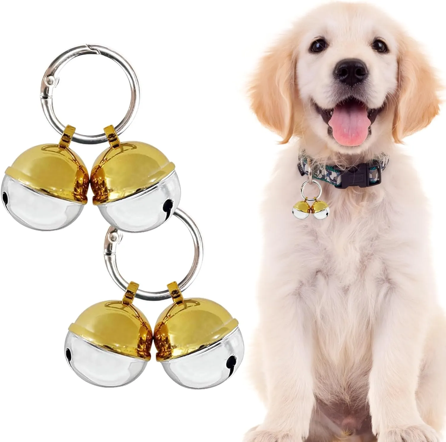 Extra Loud Cat & Dog Bell for Collar, Easy Clip Clasps, Pet Tracker & Falconry, Durable Brass Collar Charms (Gold & Silver, 2 Pack)