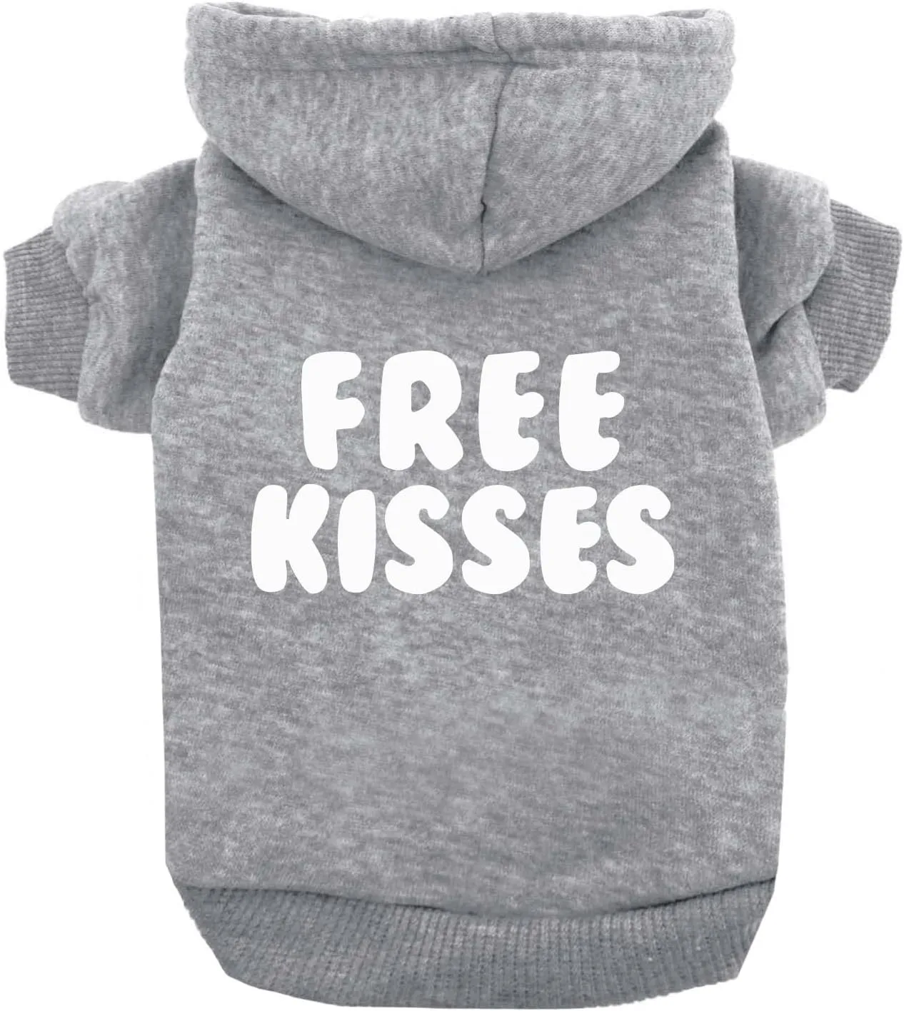 Free Kisses Dog Hoodie Fleece Lined Pullover Sweatshirt with Leash Hole (Grey, 6X-Large 727)