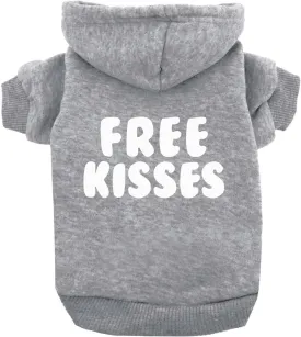 Free Kisses Dog Hoodie Fleece Lined Pullover Sweatshirt with Leash Hole (Grey, 6X-Large 727)