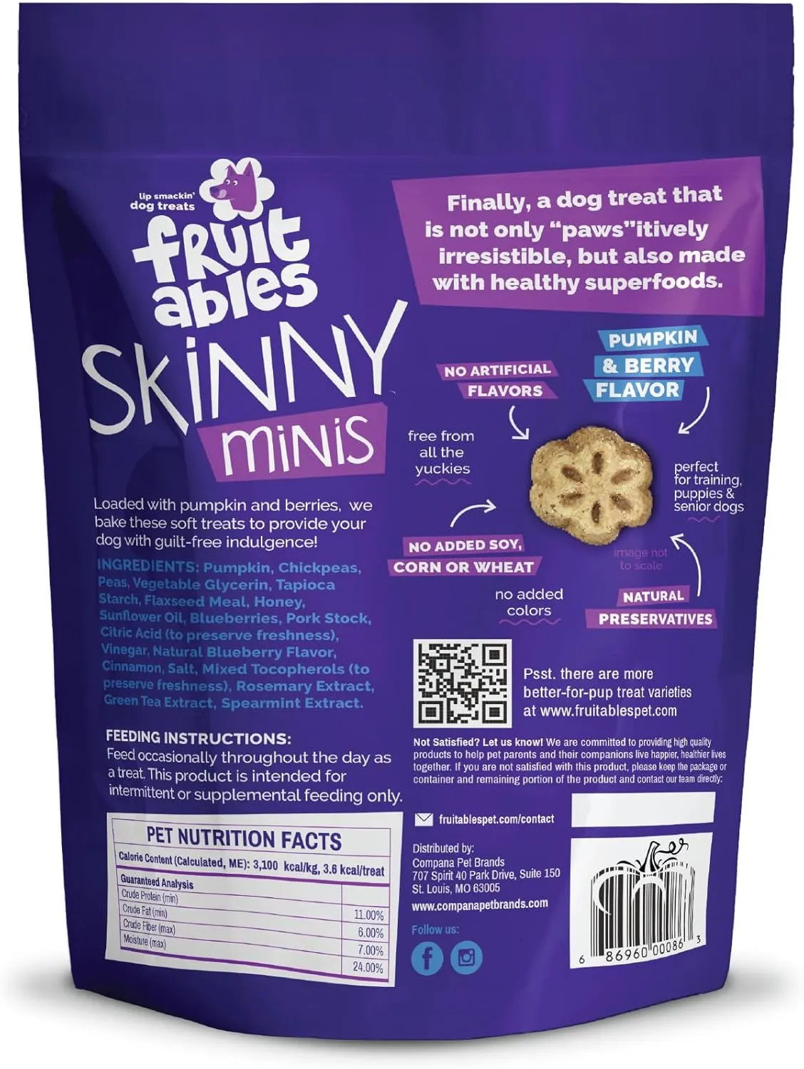 Fruitables Skinny Mini Dog Treats, Healthy Pumpkin Treat for Dogs, Low Calorie & Delicious, Puppy Training, Free of Wheat, Corn and Soy, Made in The USA, Pumpkin and Berry Flavor, 12oz