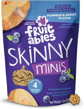 Fruitables Skinny Mini Dog Treats, Healthy Pumpkin Treat for Dogs, Low Calorie & Delicious, Puppy Training, Free of Wheat, Corn and Soy, Made in The USA, Pumpkin and Berry Flavor, 12oz