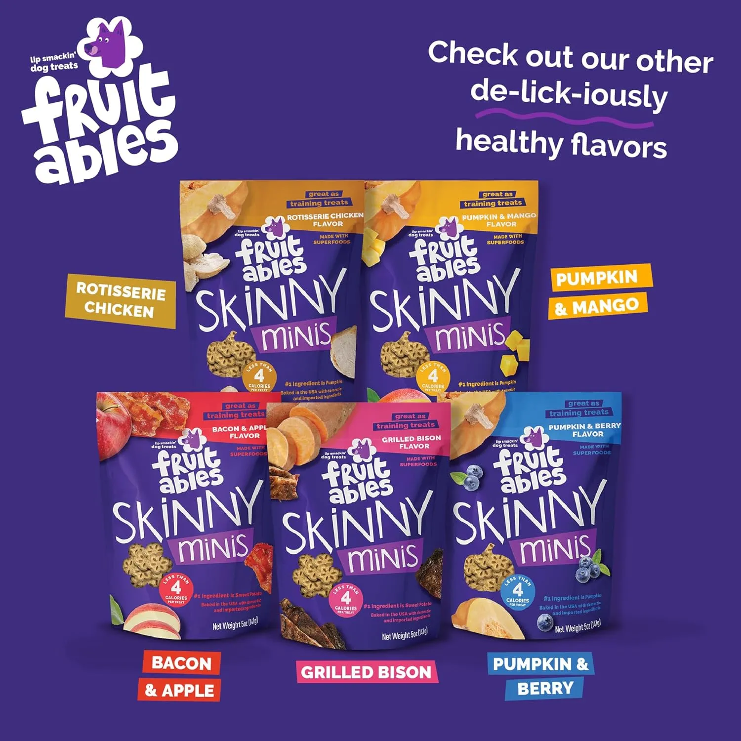 Fruitables Skinny Mini Dog Treats, Healthy Pumpkin Treat for Dogs, Low Calorie & Delicious, Puppy Training, Free of Wheat, Corn and Soy, Made in The USA, Pumpkin and Berry Flavor, 12oz