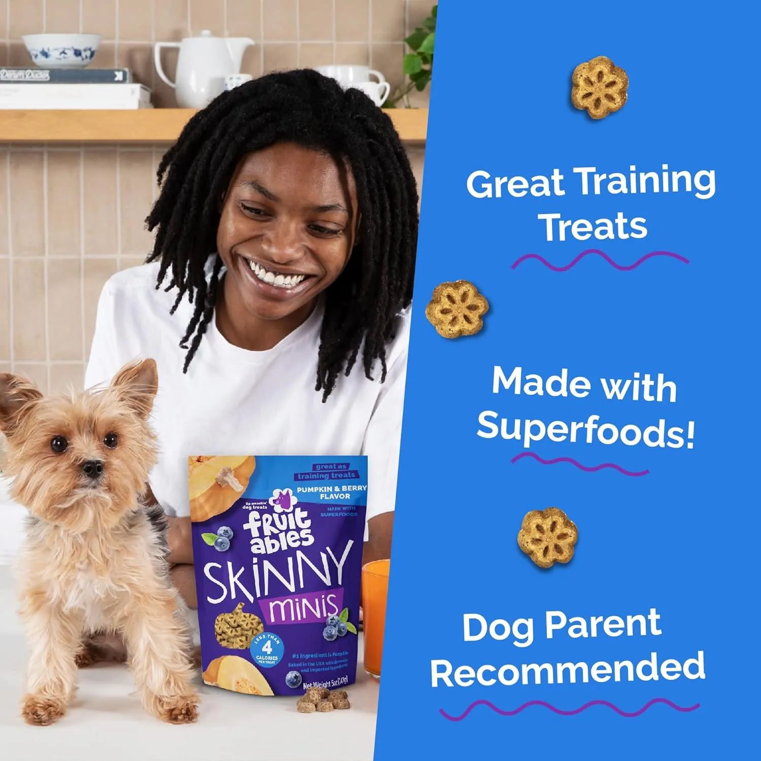 Fruitables Skinny Mini Dog Treats, Healthy Pumpkin Treat for Dogs, Low Calorie & Delicious, Puppy Training, Free of Wheat, Corn and Soy, Made in The USA, Pumpkin and Berry Flavor, 12oz