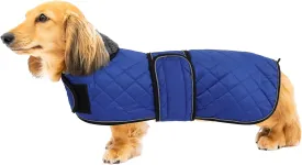 Geyecete Warm Thermal Quilted Dachshund Coat, Dog Winter Coat with Warm Fleece Lining, Outdoor Dog Apparel with Adjustable Bands for Medium, Large Dog-Blue-S