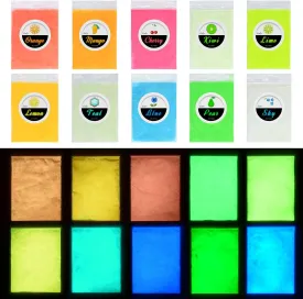 Glow In The Dark Pigment Powder - Epoxy Resin Color Pigment Dyes for DIY Slime Coloring Kit - Luminous Skin Safe Long Lasting Self Glowing for Acrylic Paint, Nail Art, Painting, Crafts - 0.4oz Each