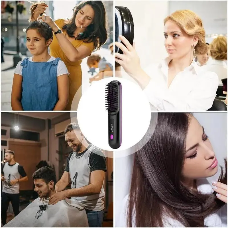 Hair Straightener Brush Electric Hot Comb With 3 Heating Settings USB